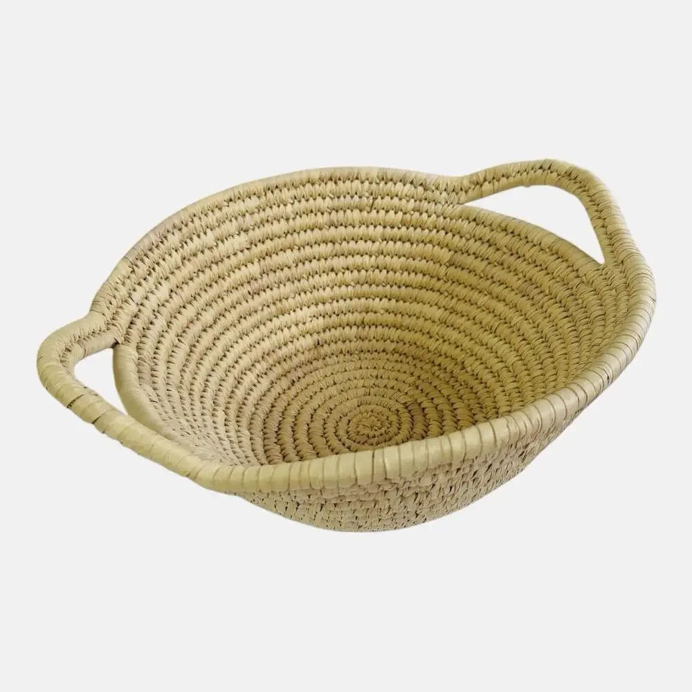 Handwoven Basket With Handles Woven Design 11.5” Diameter 5.5” Depth